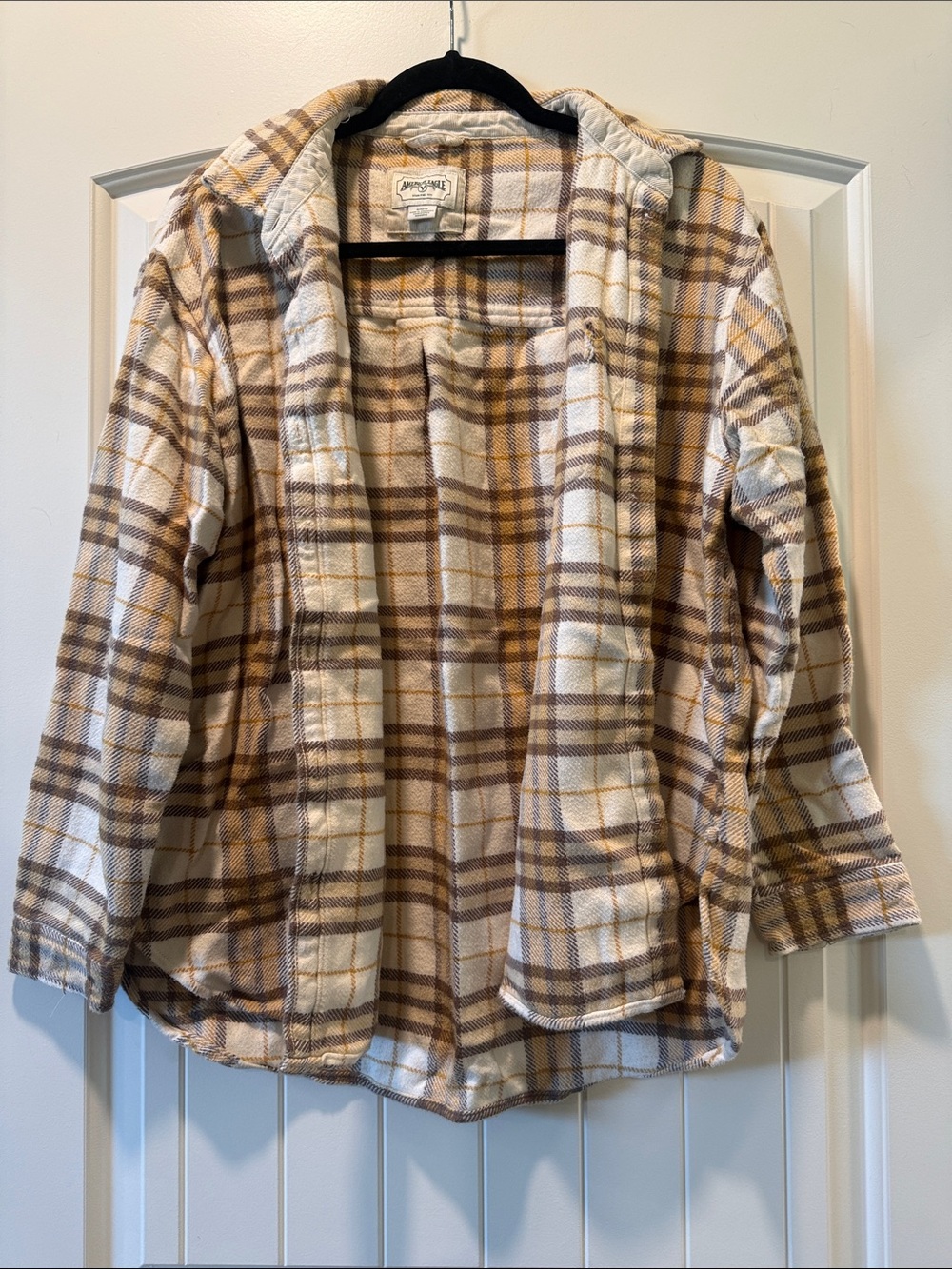 American Eagle Outfitters Plaid Shirt Jacket in Cream and Brown